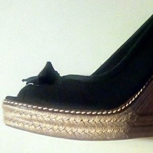 Tory Burch Black Canvas Jackie Espadrille Wedges